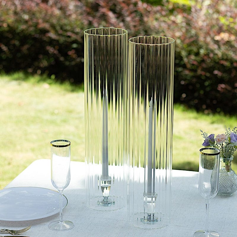 2 Clear Ribbed Candelabra Candle Holder Glass Shades