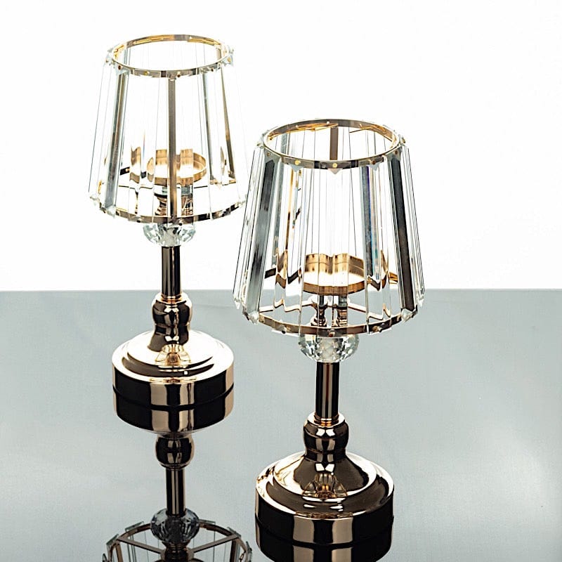2 Gold Metal Votive Candle Holders with Clear Crystal Glass Lamp Shade