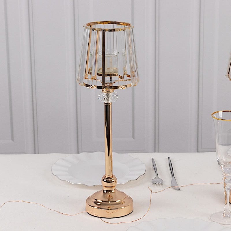 2 Gold Metal Votive Candle Holders with Clear Crystal Glass Lamp Shade