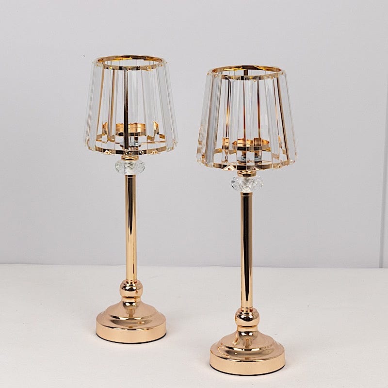 2 Gold Metal Votive Candle Holders with Clear Crystal Glass Lamp Shade