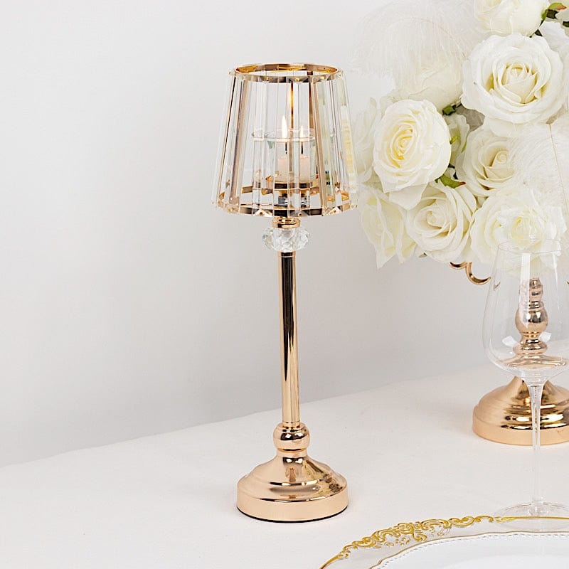 2 Gold Metal Votive Candle Holders with Clear Crystal Glass Lamp Shade