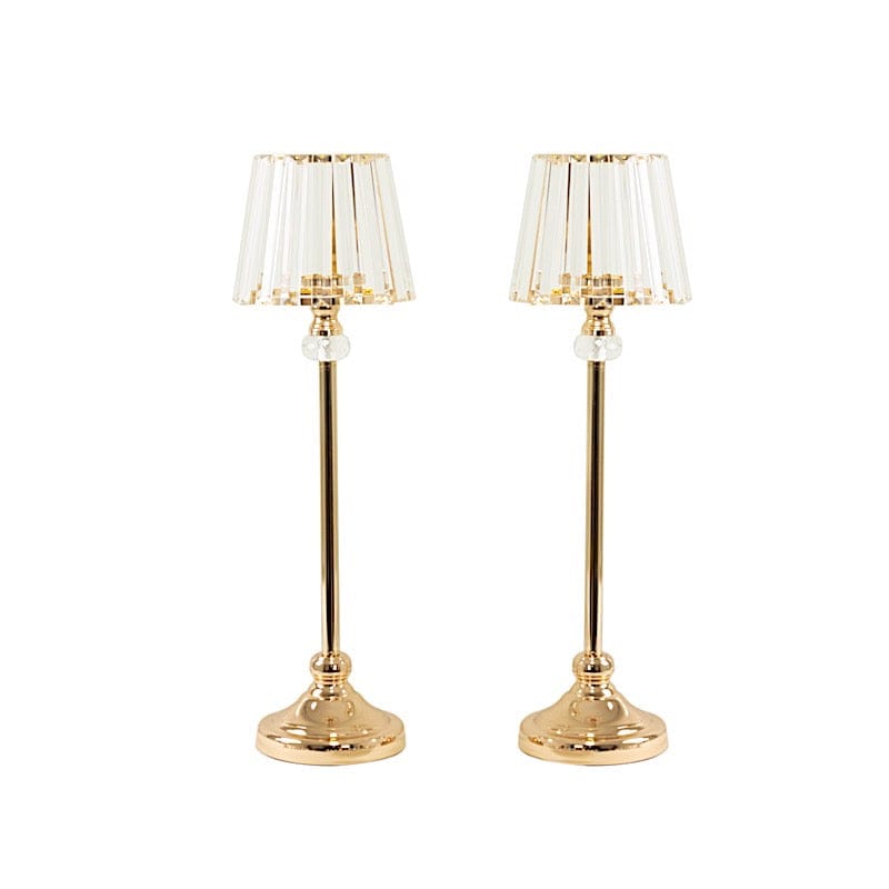 2 Gold Metal Votive Candle Holders with Clear Crystal Glass Lamp Shade