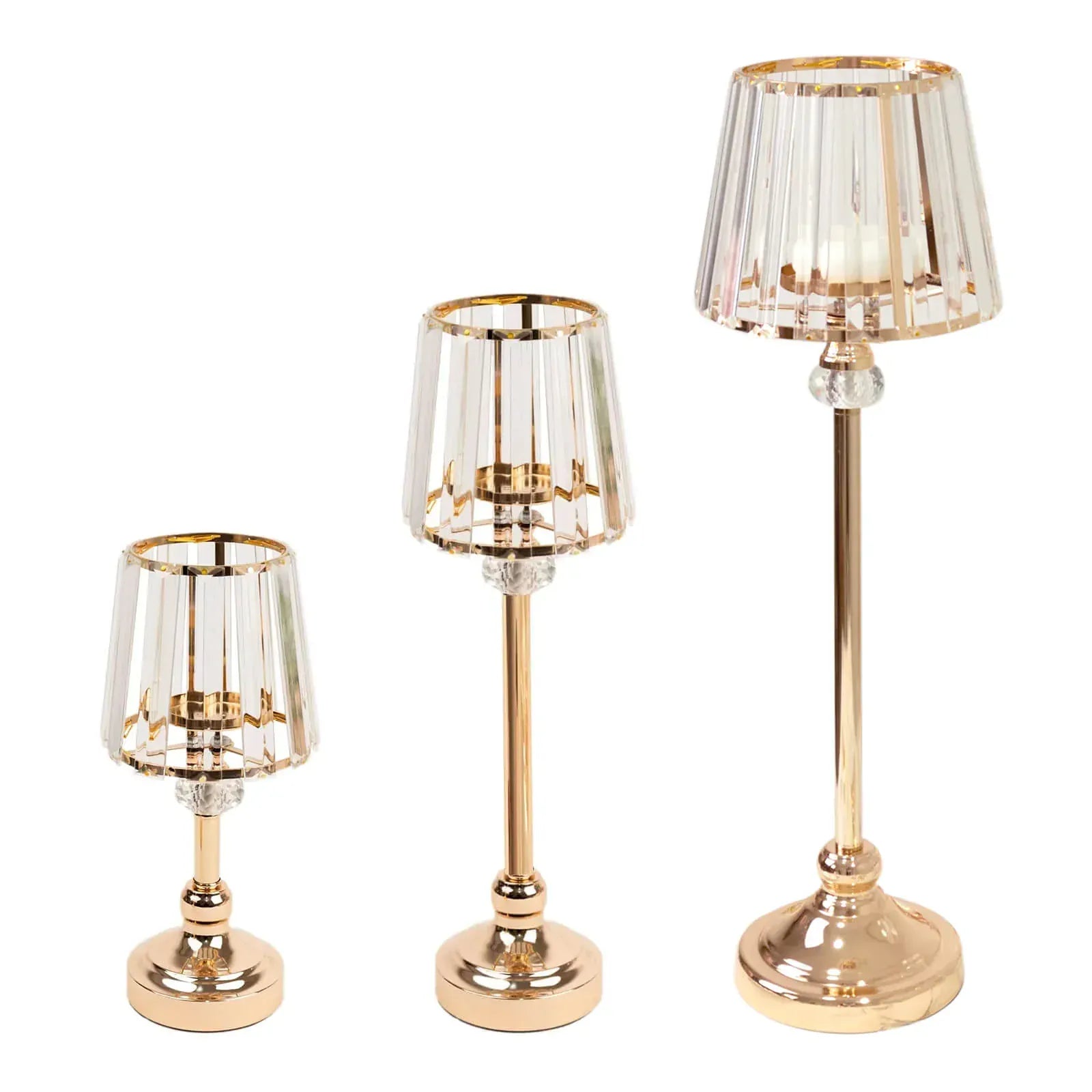 2 Gold Metal Votive Candle Holders with Clear Crystal Glass Lamp Shade