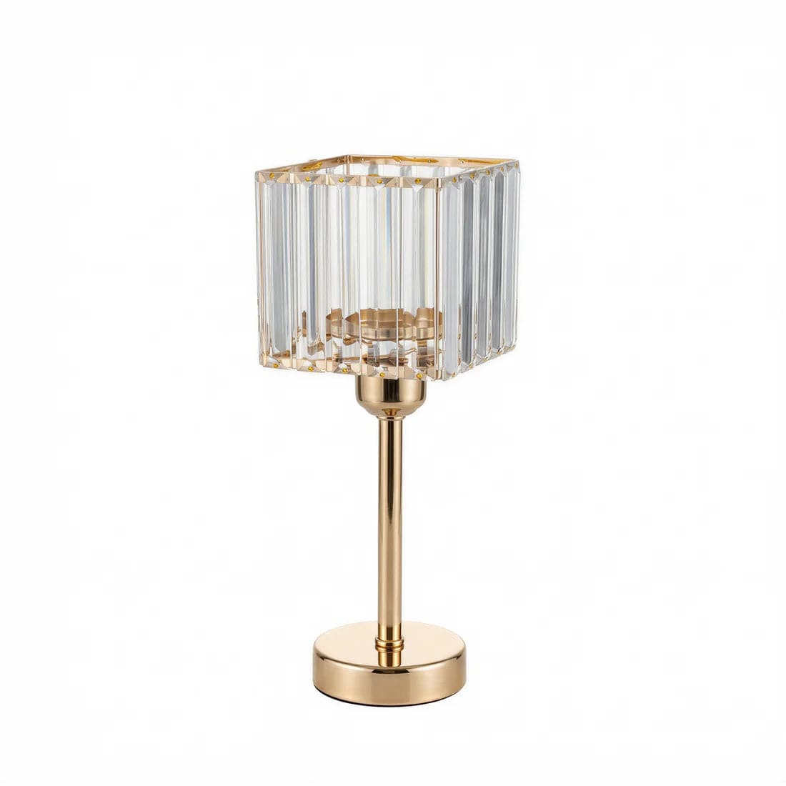 2 Gold with Clear Square Glass Crystal Pendant Hurricane Candle Holders