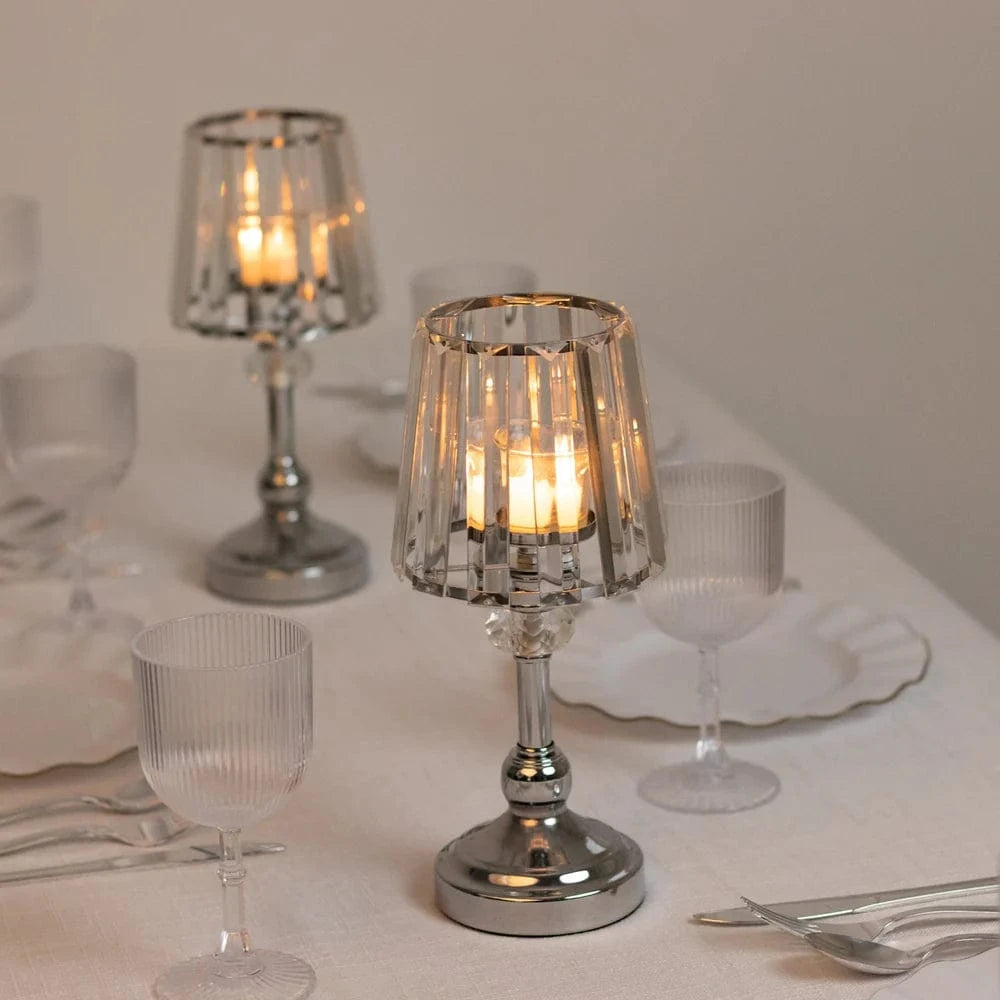 2 Metal Votive Candle Holders with Clear Crystal Glass Lamp Shade