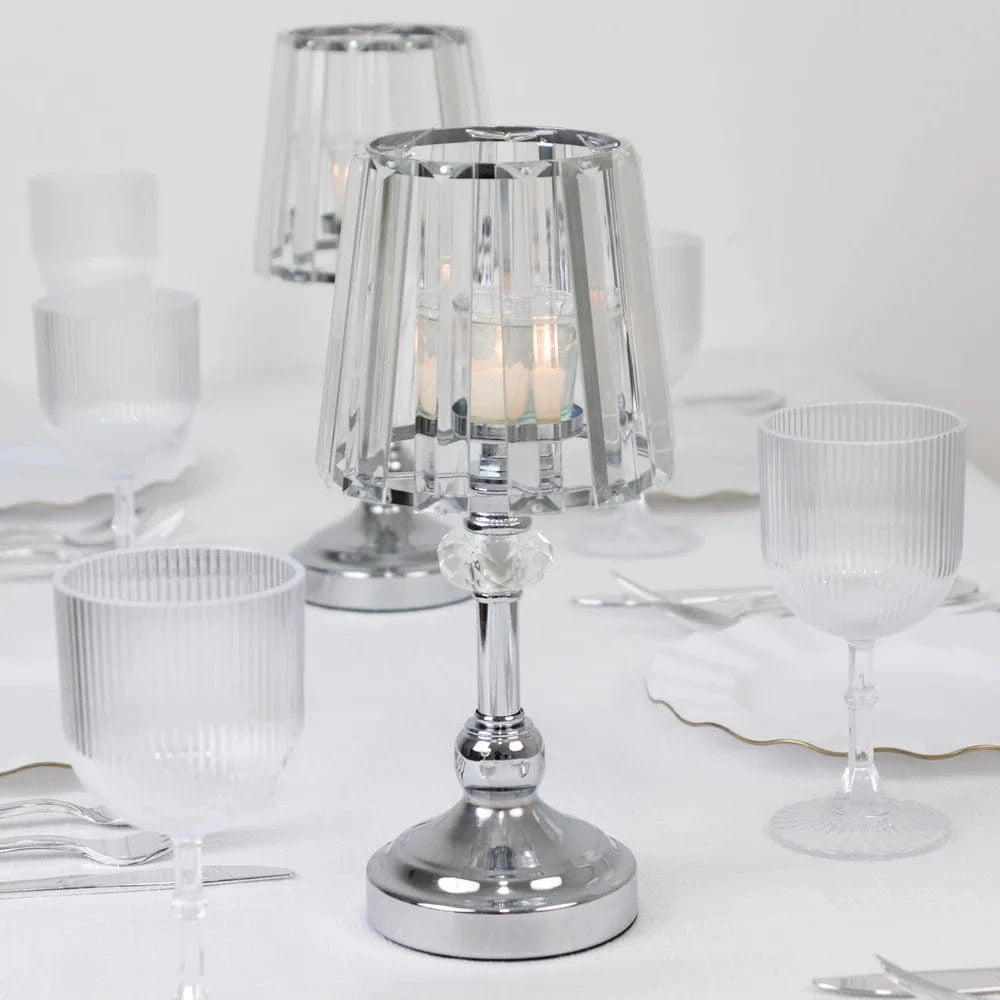 2 Metal Votive Candle Holders with Clear Crystal Glass Lamp Shade