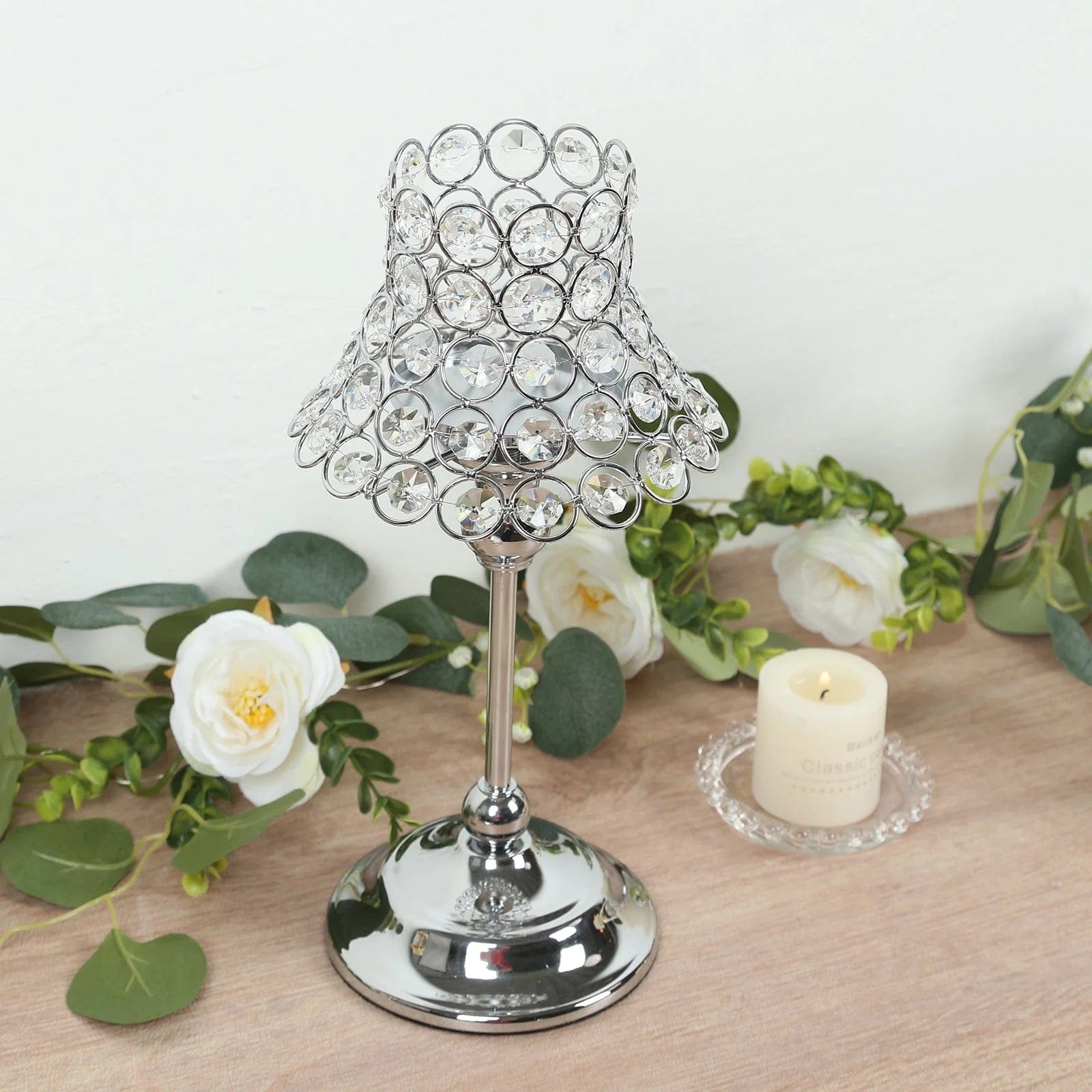 2 Pack 12 in Candle Holders Centerpieces with Crystal Beaded Lamp Shades