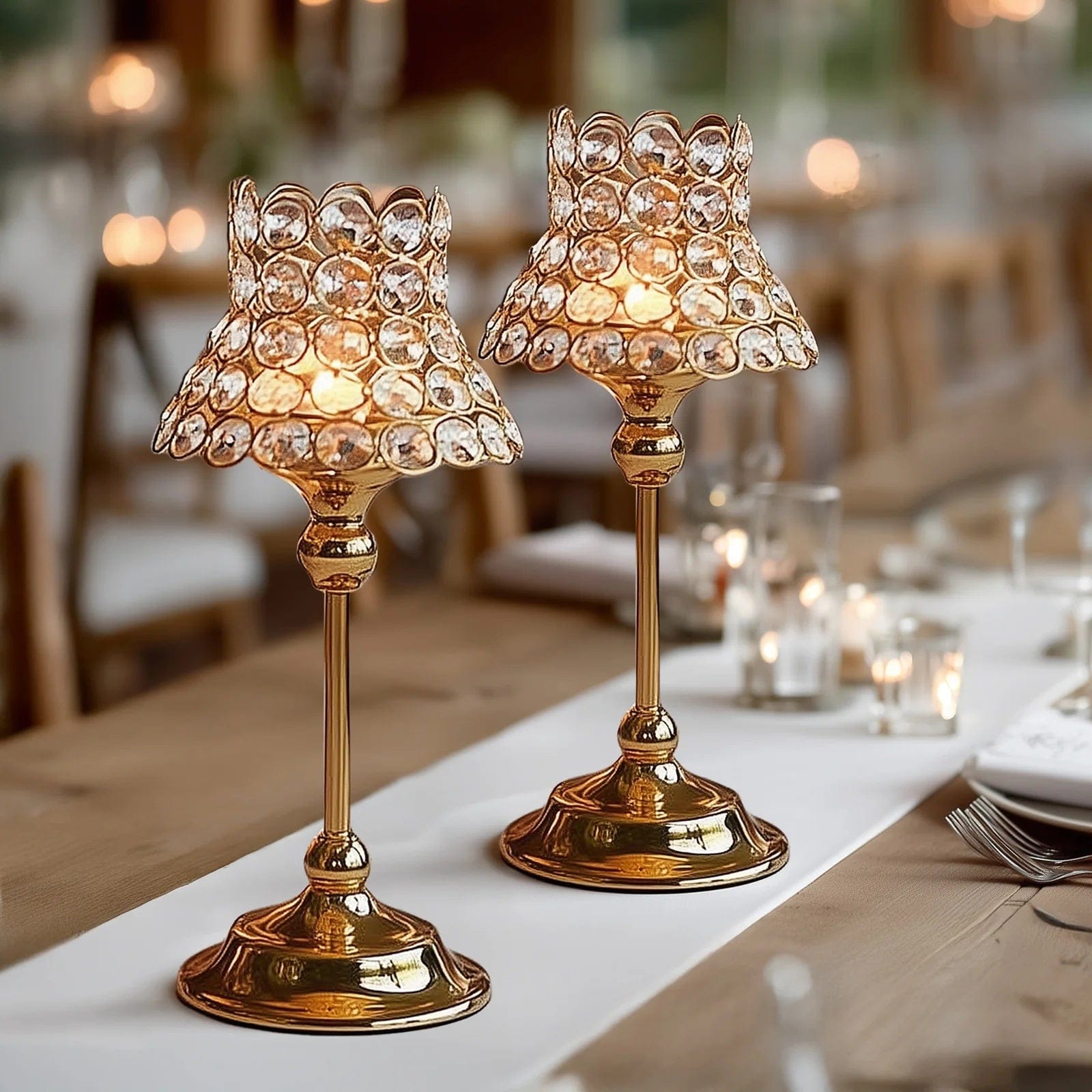 2 Pack 12 in Candle Holders Centerpieces with Crystal Beaded Lamp Shades