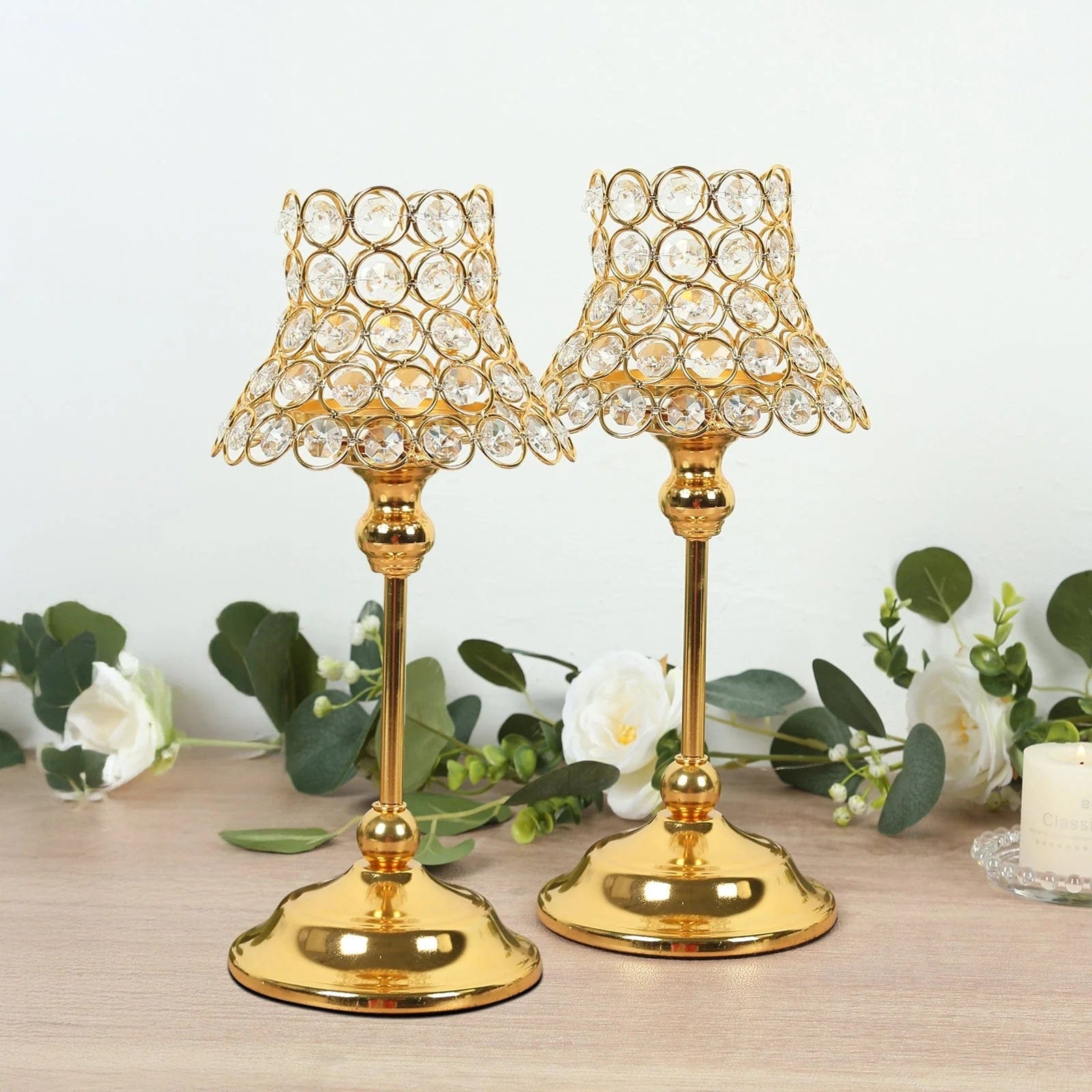 2 Pack 12 in Candle Holders Centerpieces with Crystal Beaded Lamp Shades