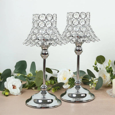 2 Pack 12 in Candle Holders Centerpieces with Crystal Beaded Lamp Shades