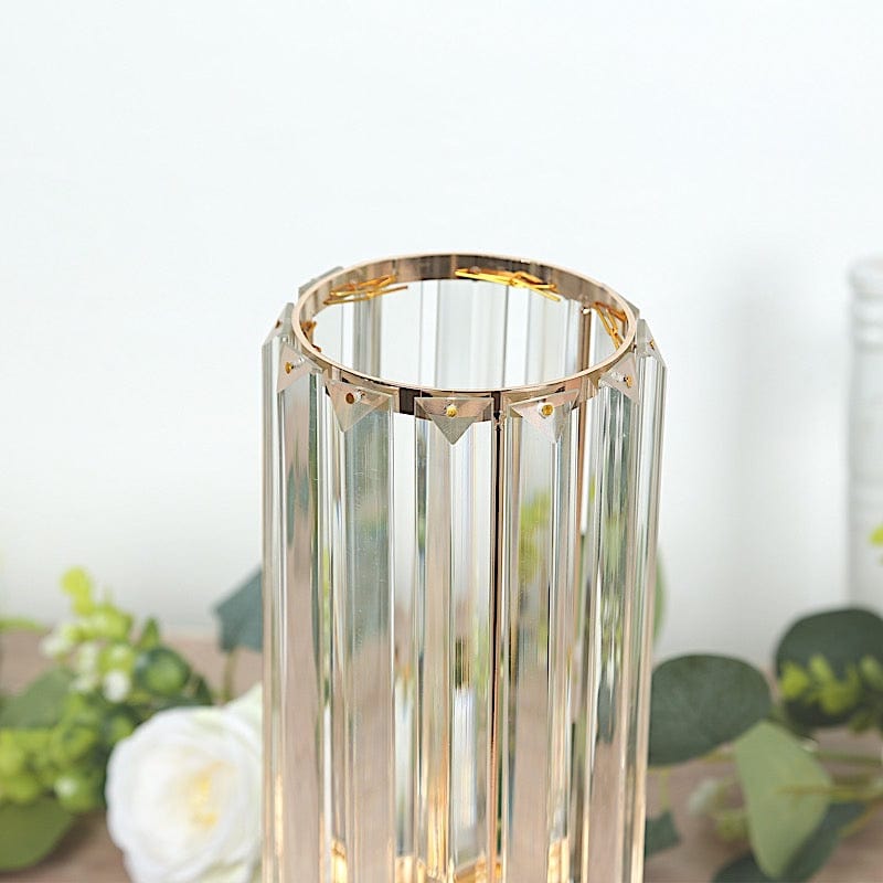 2 Pack Gold Crystal Pendant Hurricane Candle Holders