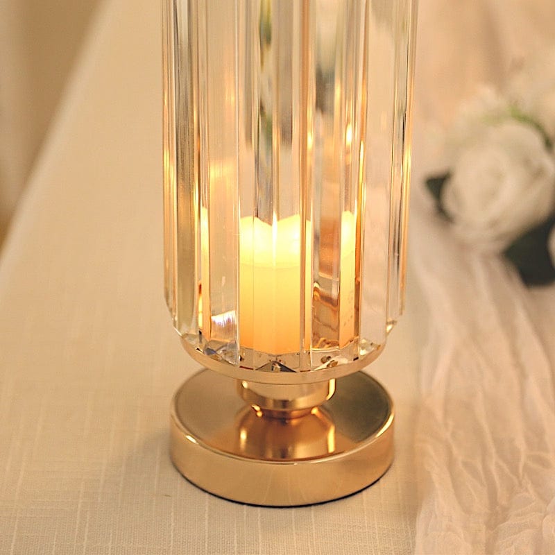 2 Pack Gold Crystal Pendant Hurricane Candle Holders