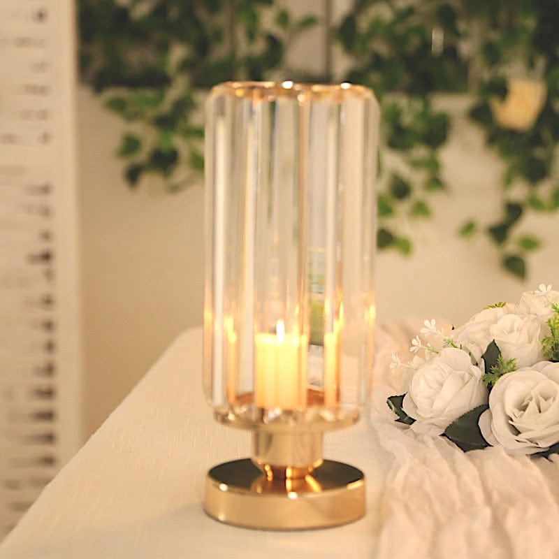 2 Pack Gold Crystal Pendant Hurricane Candle Holders