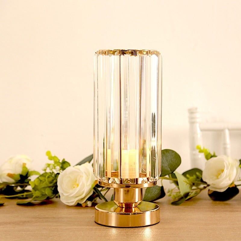 2 Pack Gold Crystal Pendant Hurricane Candle Holders