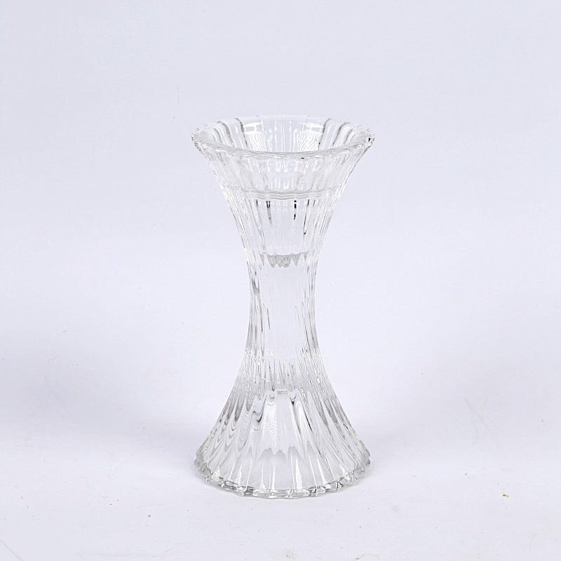 2 Clear 5 in Hour Glass Reversible Pillar and Taper Candle Holders