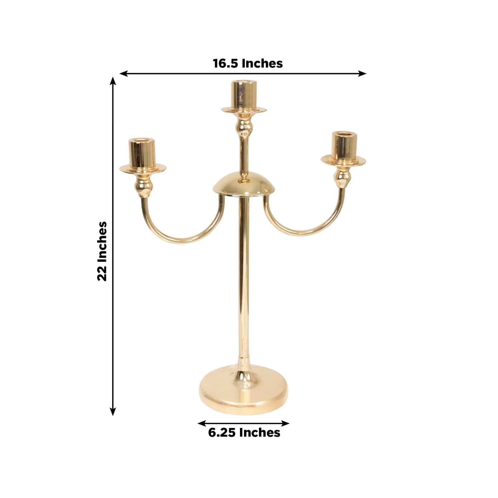 22 in Gold 3 Arm Metal Candelabra Taper Candle Holder