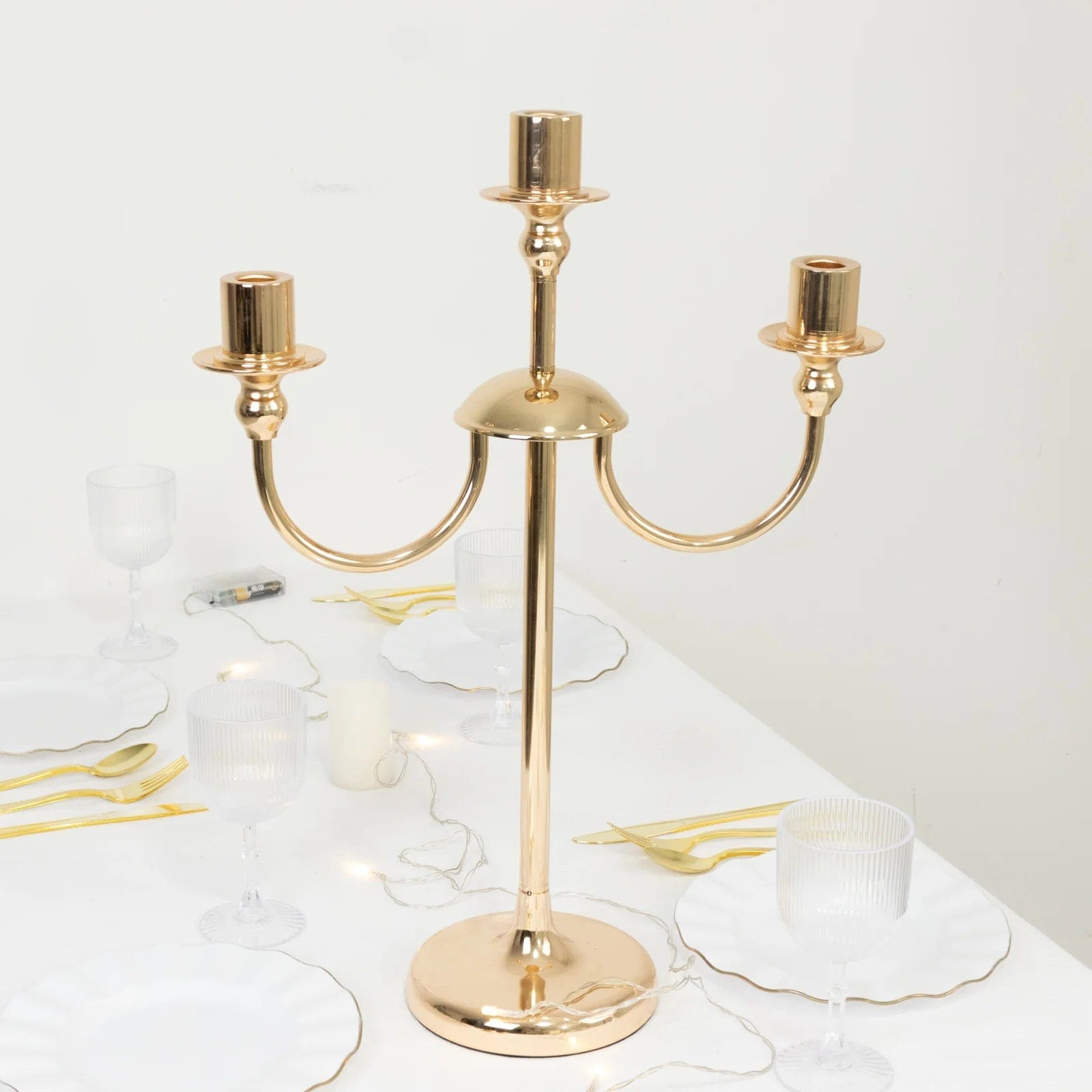 22 in Gold 3 Arm Metal Candelabra Taper Candle Holder