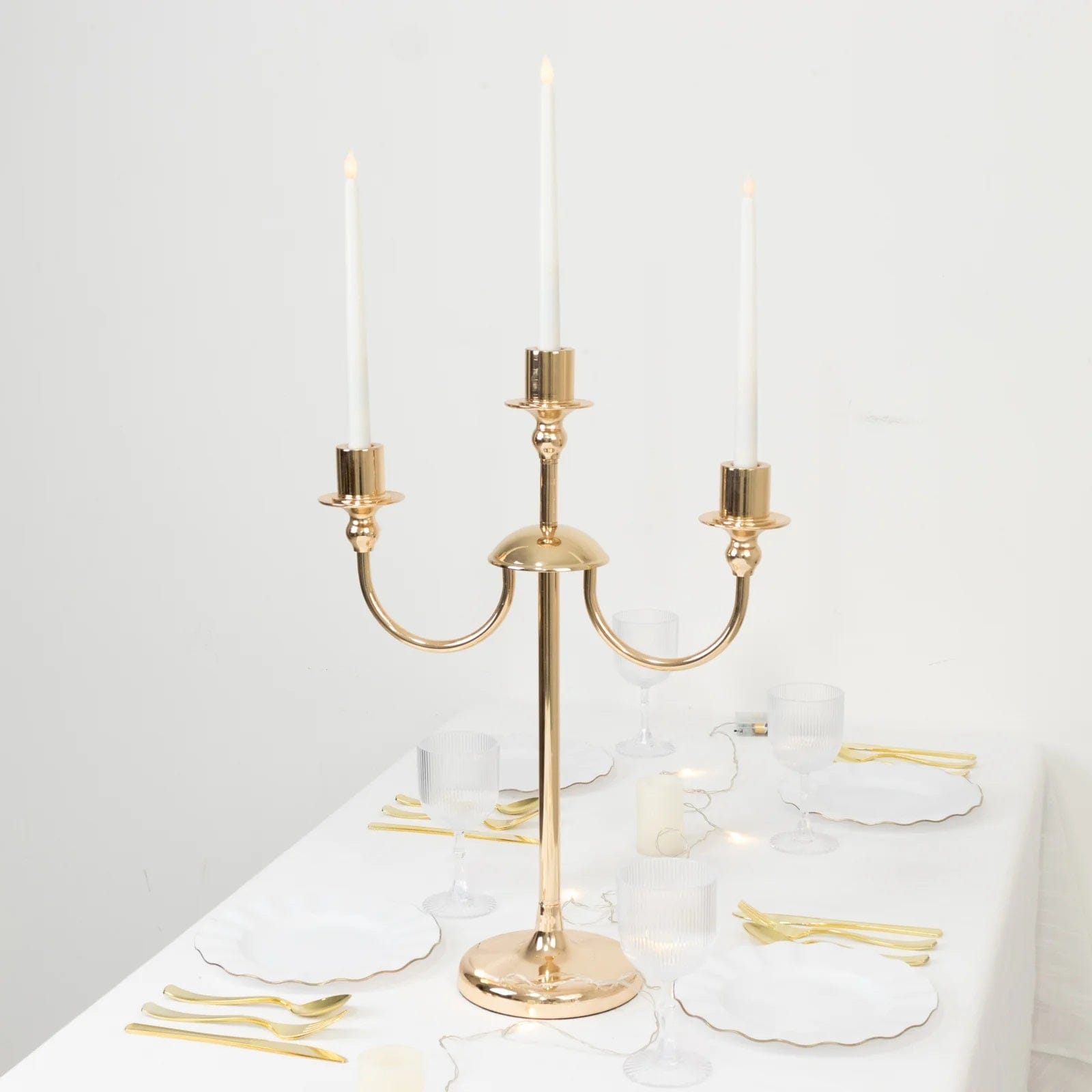 22 in Gold 3 Arm Metal Candelabra Taper Candle Holder