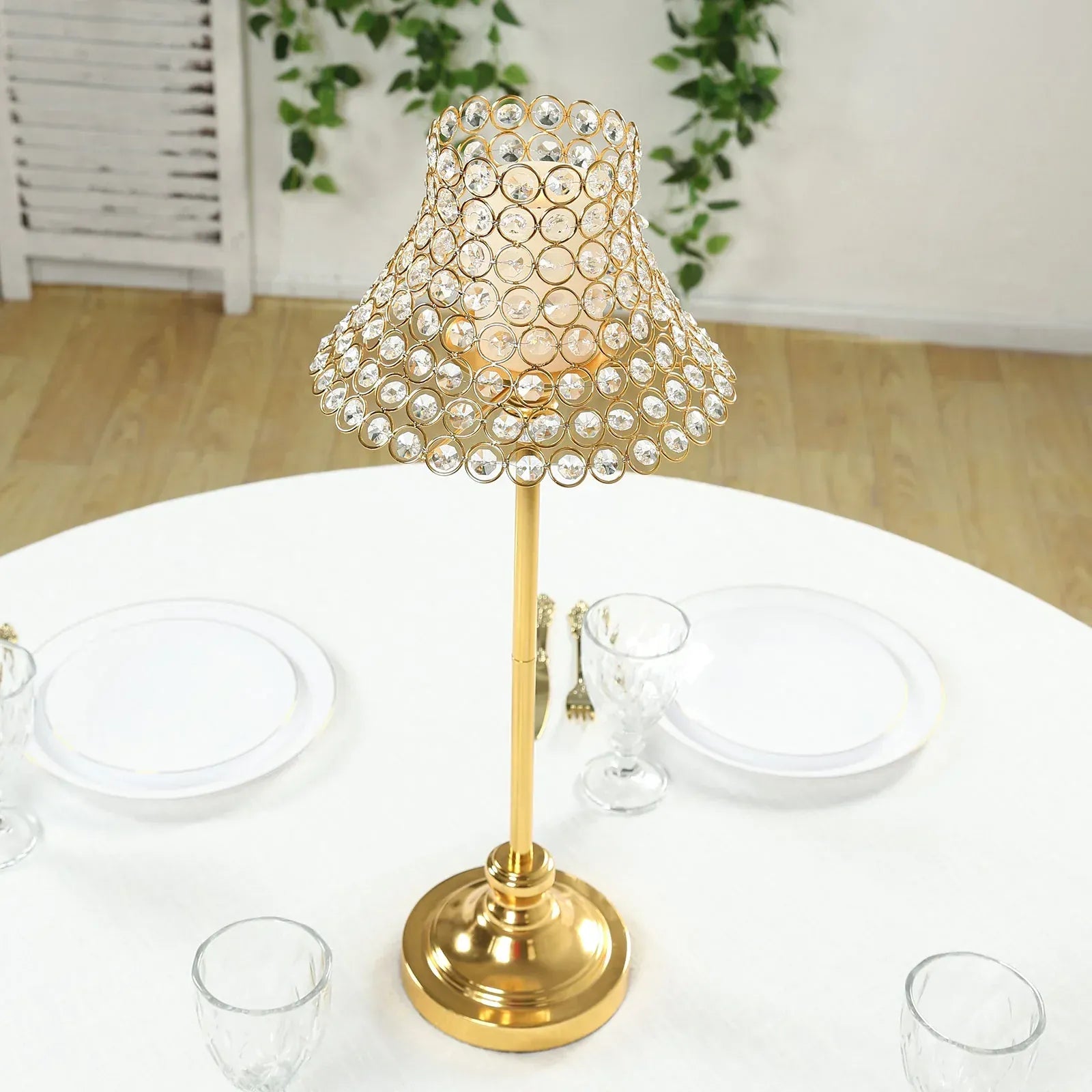 24 in Gold Crystal Beaded Lamp Shade Candle Holder
