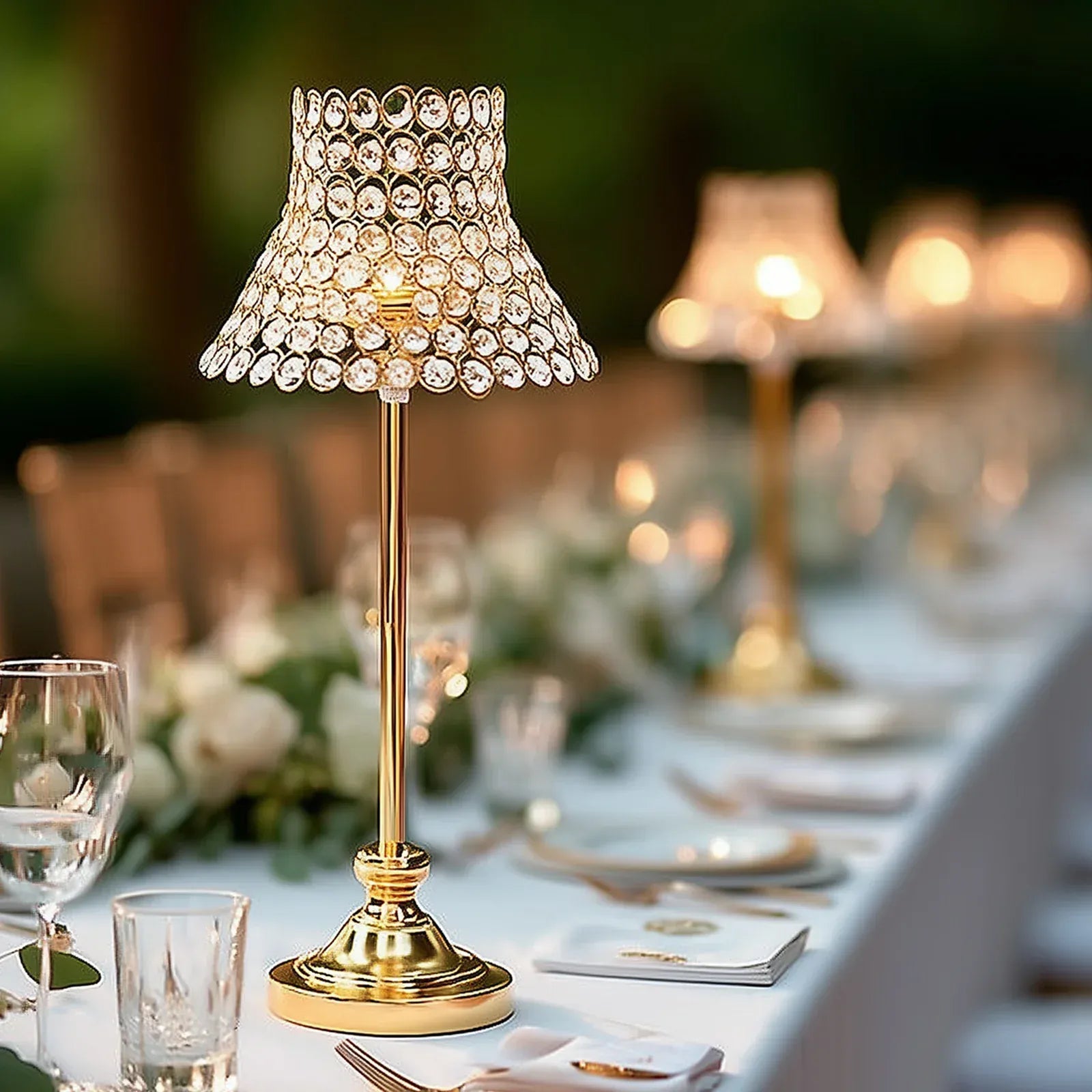 24 in Gold Crystal Beaded Lamp Shade Candle Holder