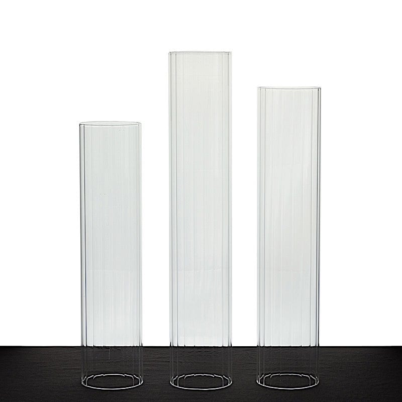 3 Clear Ribbed Candelabra Candle Holder Glass Shades