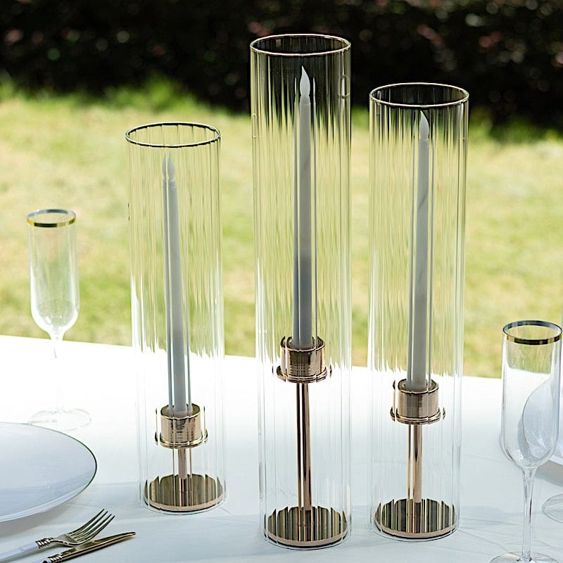 3 Clear Ribbed Candelabra Candle Holder Glass Shades