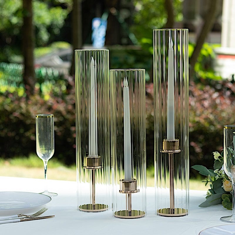 3 Clear Ribbed Candelabra Candle Holder Glass Shades