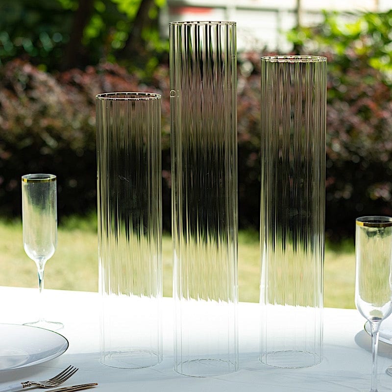 3 Clear Ribbed Candelabra Candle Holder Glass Shades