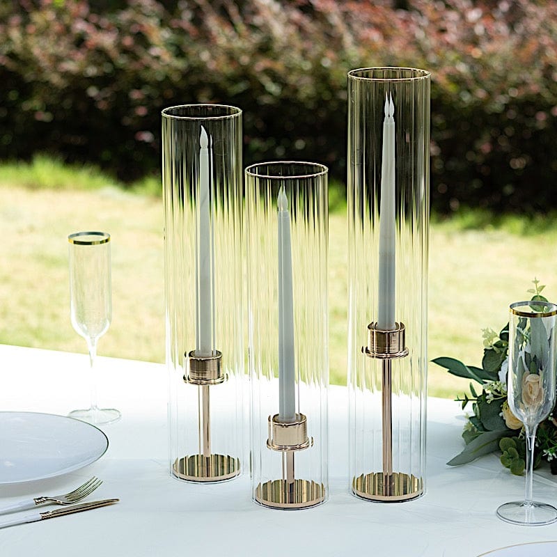 3 Clear Ribbed Candelabra Candle Holder Glass Shades