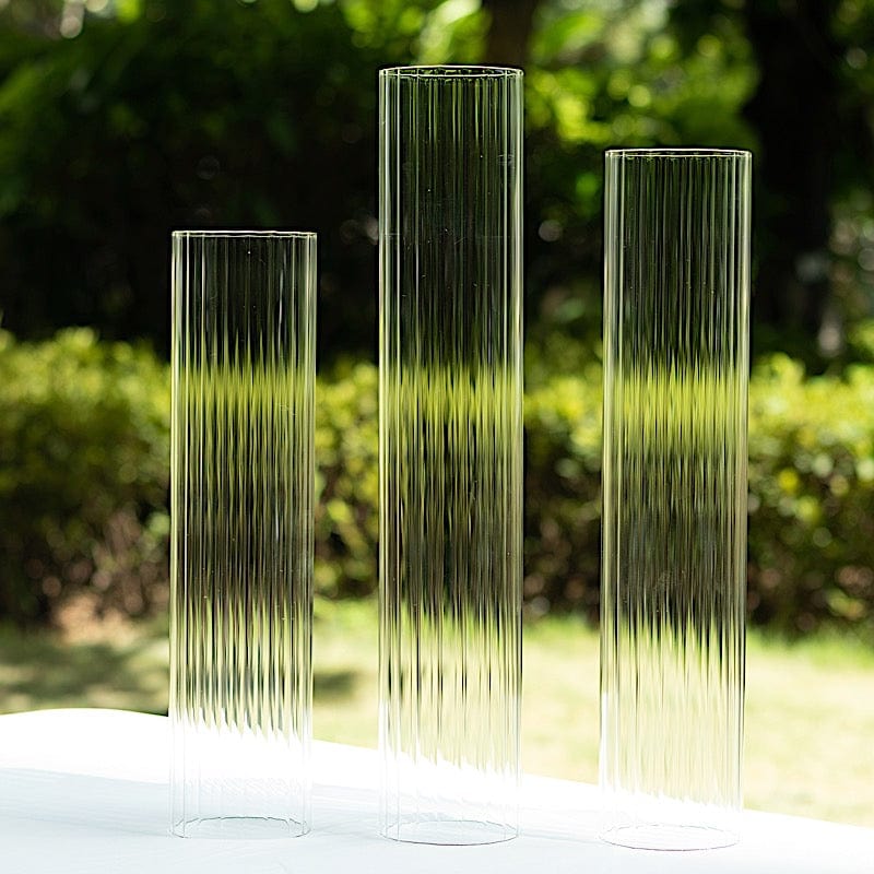 3 Clear Ribbed Candelabra Candle Holder Glass Shades