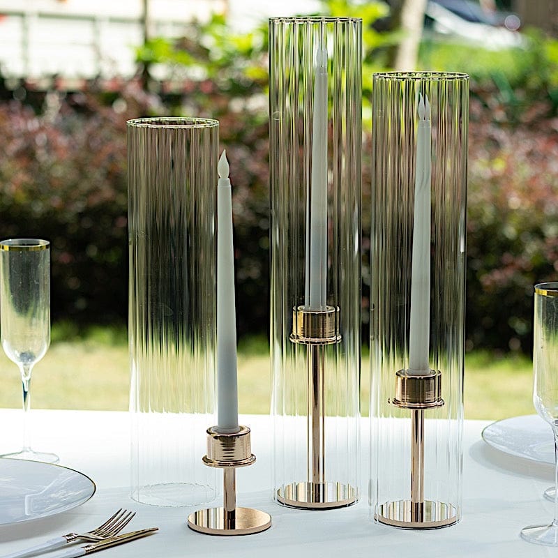 3 Clear Ribbed Candelabra Candle Holder Glass Shades