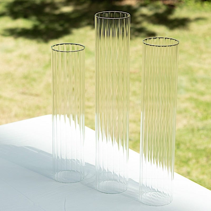 3 Clear Ribbed Candelabra Candle Holder Glass Shades