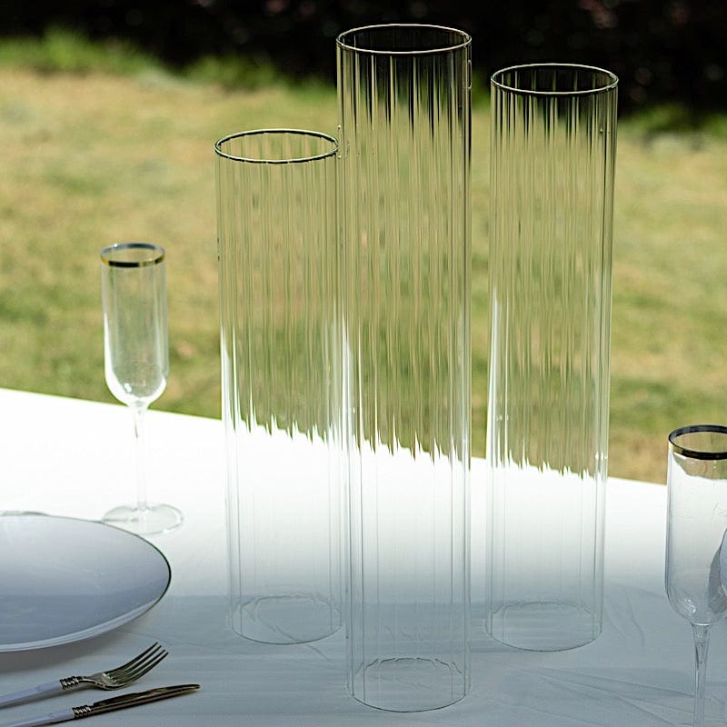 3 Clear Ribbed Candelabra Candle Holder Glass Shades