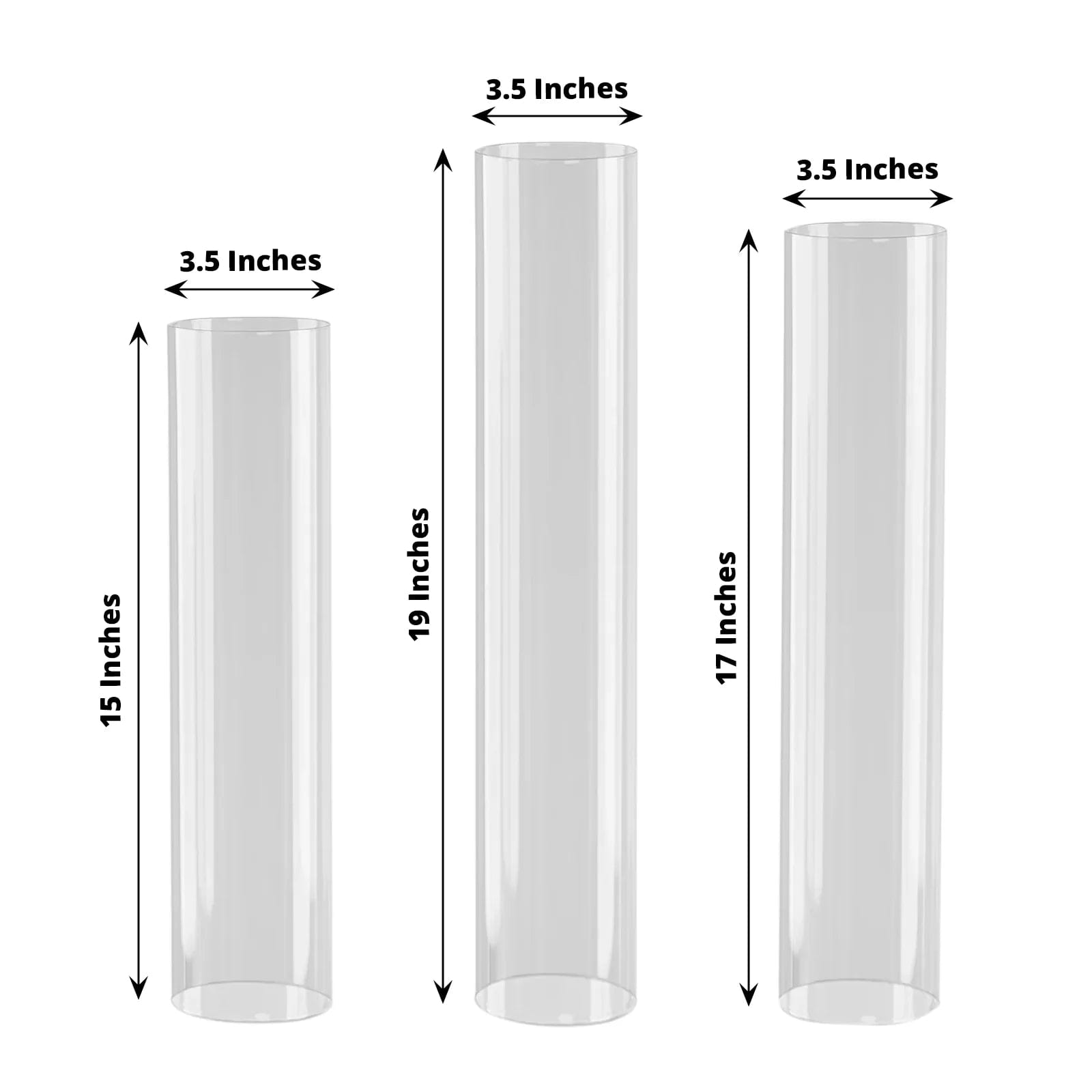 3 Clear Glass Pillar Hurricane Candle Shades