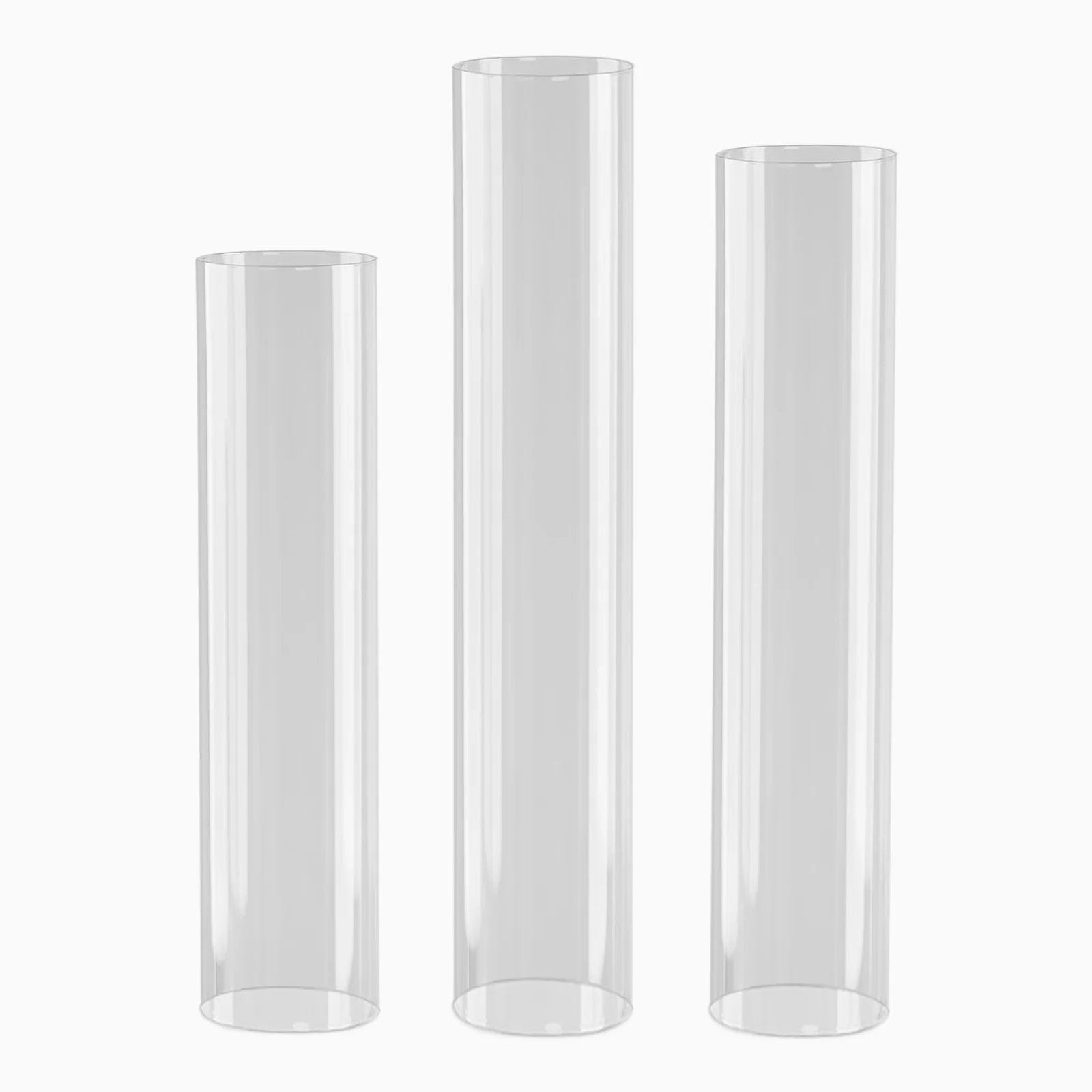 3 Clear Glass Pillar Hurricane Candle Shades