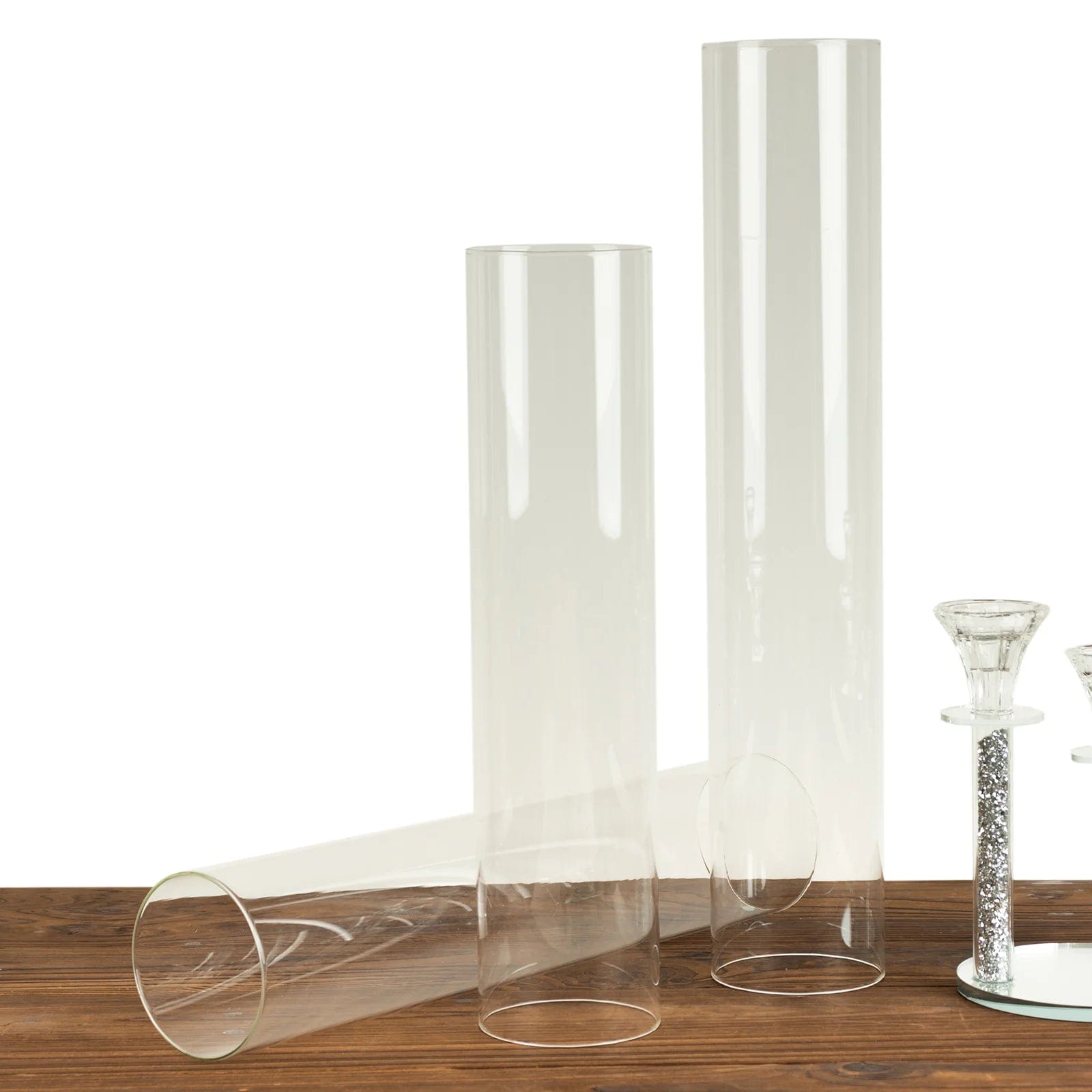 3 Clear Glass Pillar Hurricane Candle Shades