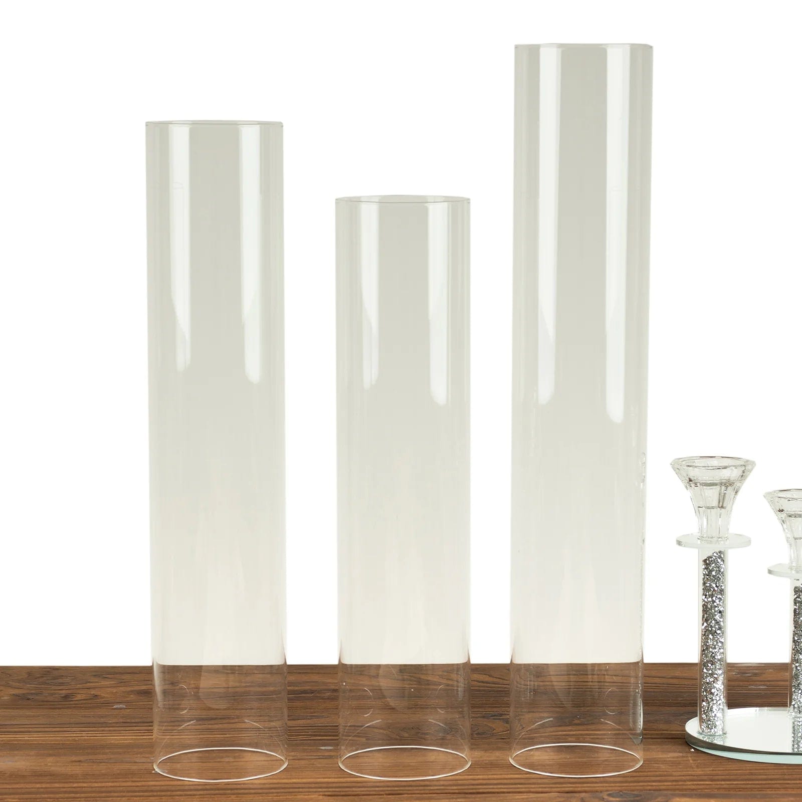 3 Clear Glass Pillar Hurricane Candle Shades