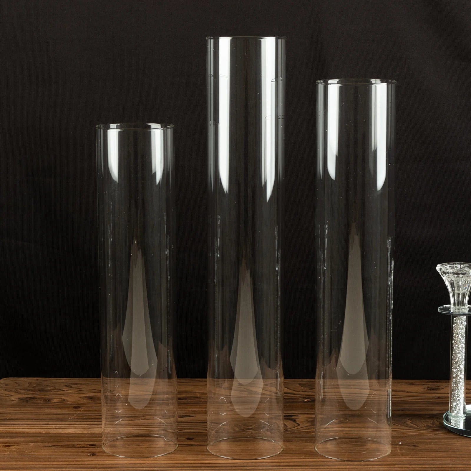 3 Clear Glass Pillar Hurricane Candle Shades