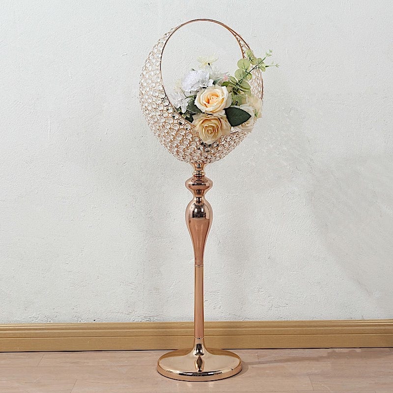 3 feet Gold Crystal Beaded Metal Candle Holder Stand in Half Moon Basket Design