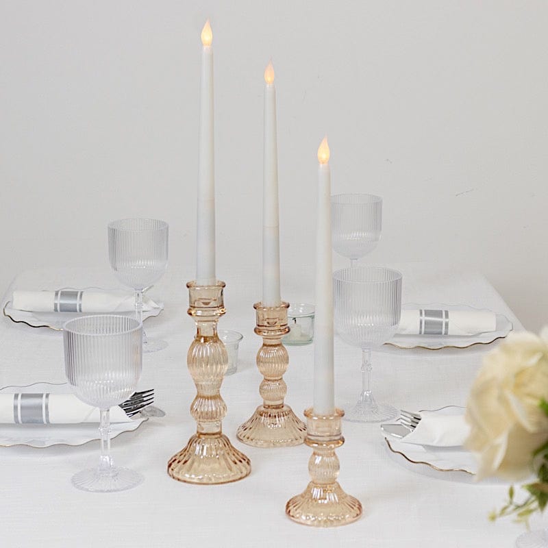 3 Fluted Crystal Glass Taper Candle Holders