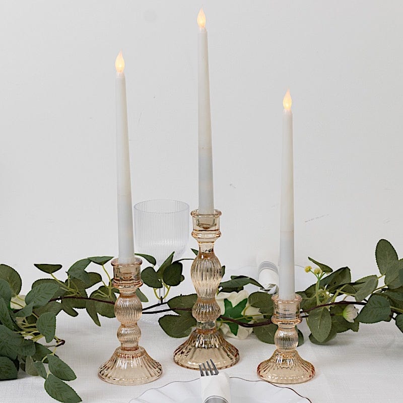 3 Fluted Crystal Glass Taper Candle Holders
