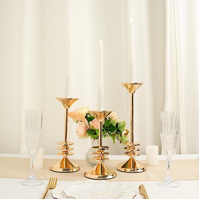 3 Gold Candlesticks Taper Candle Holders Set with Heavy Metal Base