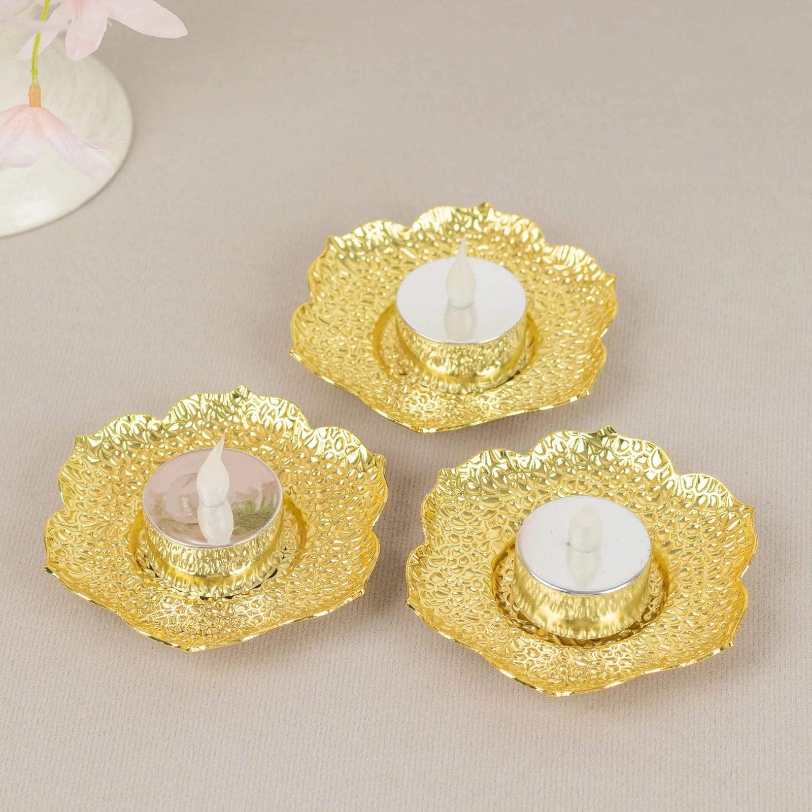 3 Metal 5 in Plum Blossom Votive Candle Holders Centerpieces