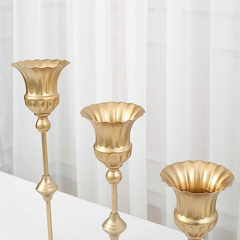 3 Gold Metal Trumpet Flute Flower Vase Centerpieces