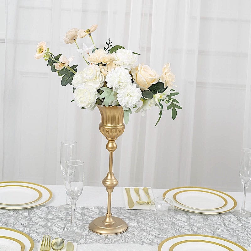 3 Gold Metal Trumpet Flute Flower Vase Centerpieces