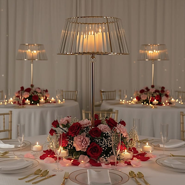 38 inch Gold Crystal Pendant Candle Holders with Classic Empire Lamp Shade Style