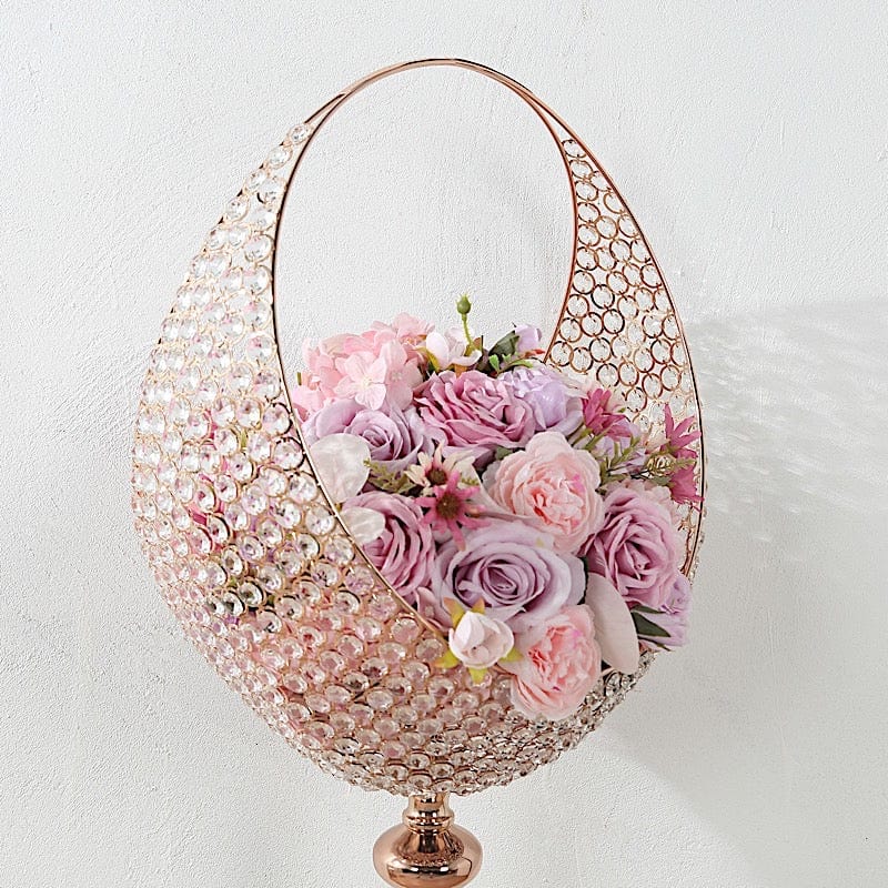 4.5 feet Gold Crystal Beaded Metal Candle Holder Stand in Half Moon Basket Design