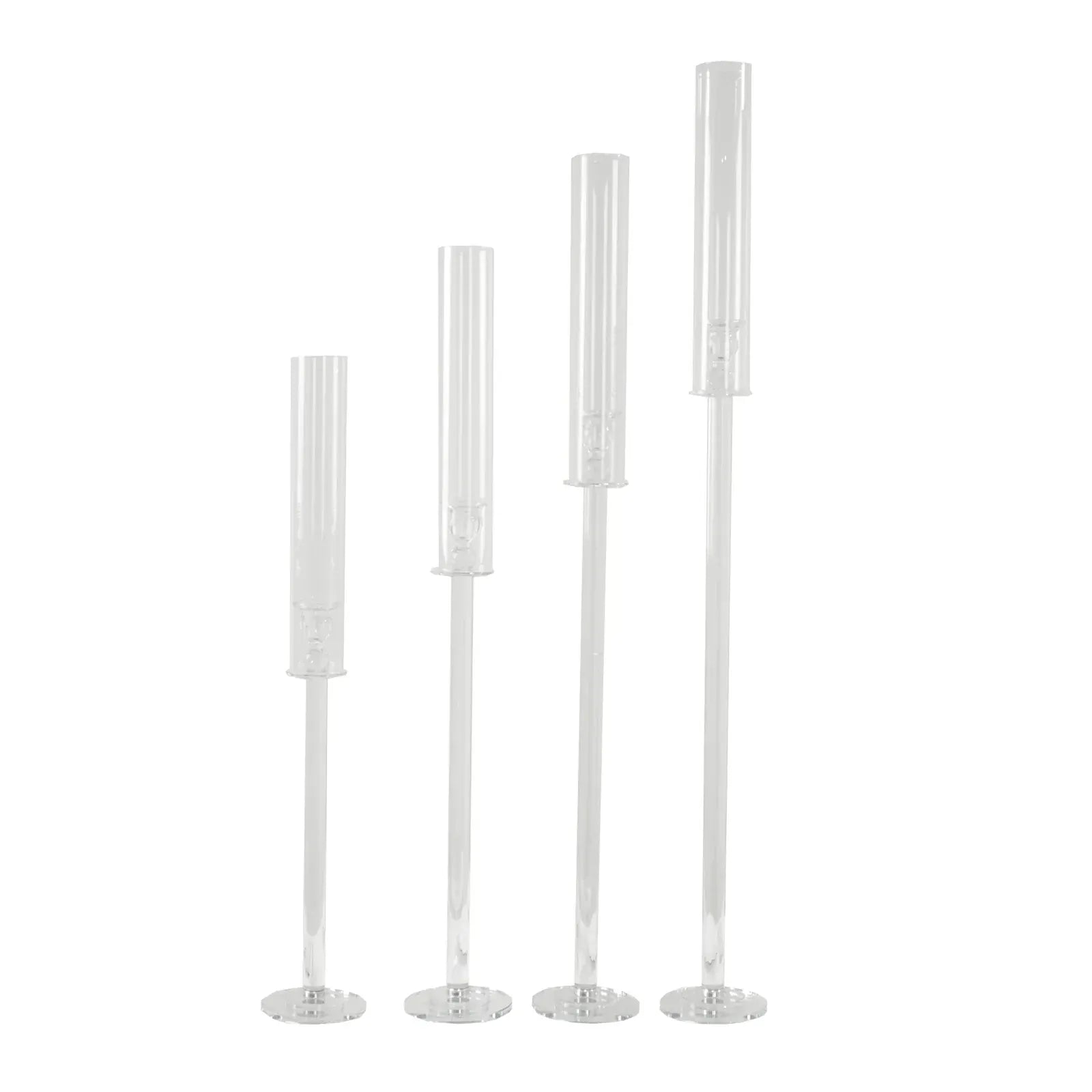 4 Clear Crystal Glass Hurricane Taper Candle Holders with Chimney Tubes
