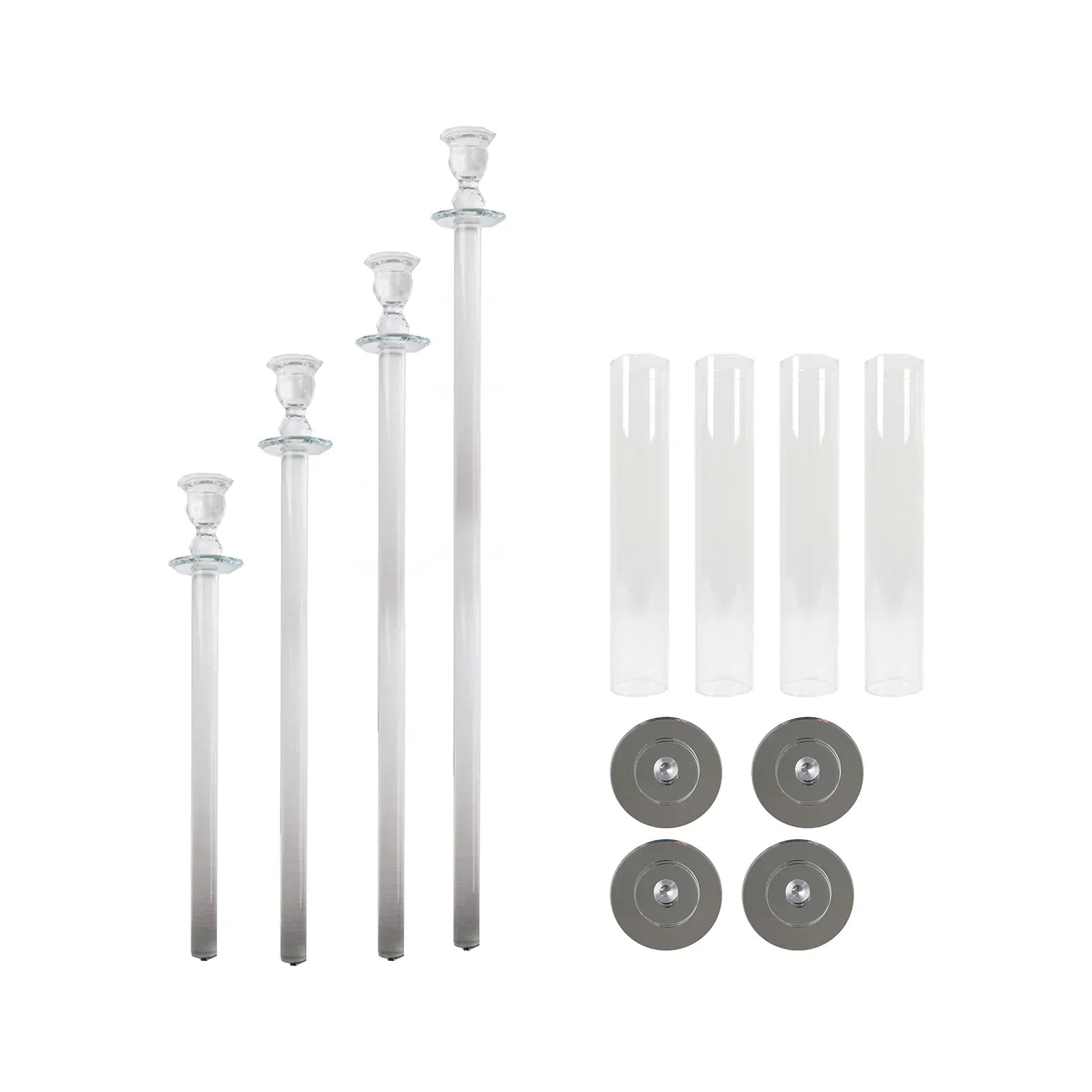 4 Clear Crystal Glass Hurricane Taper Candle Holders with Chimney Tubes