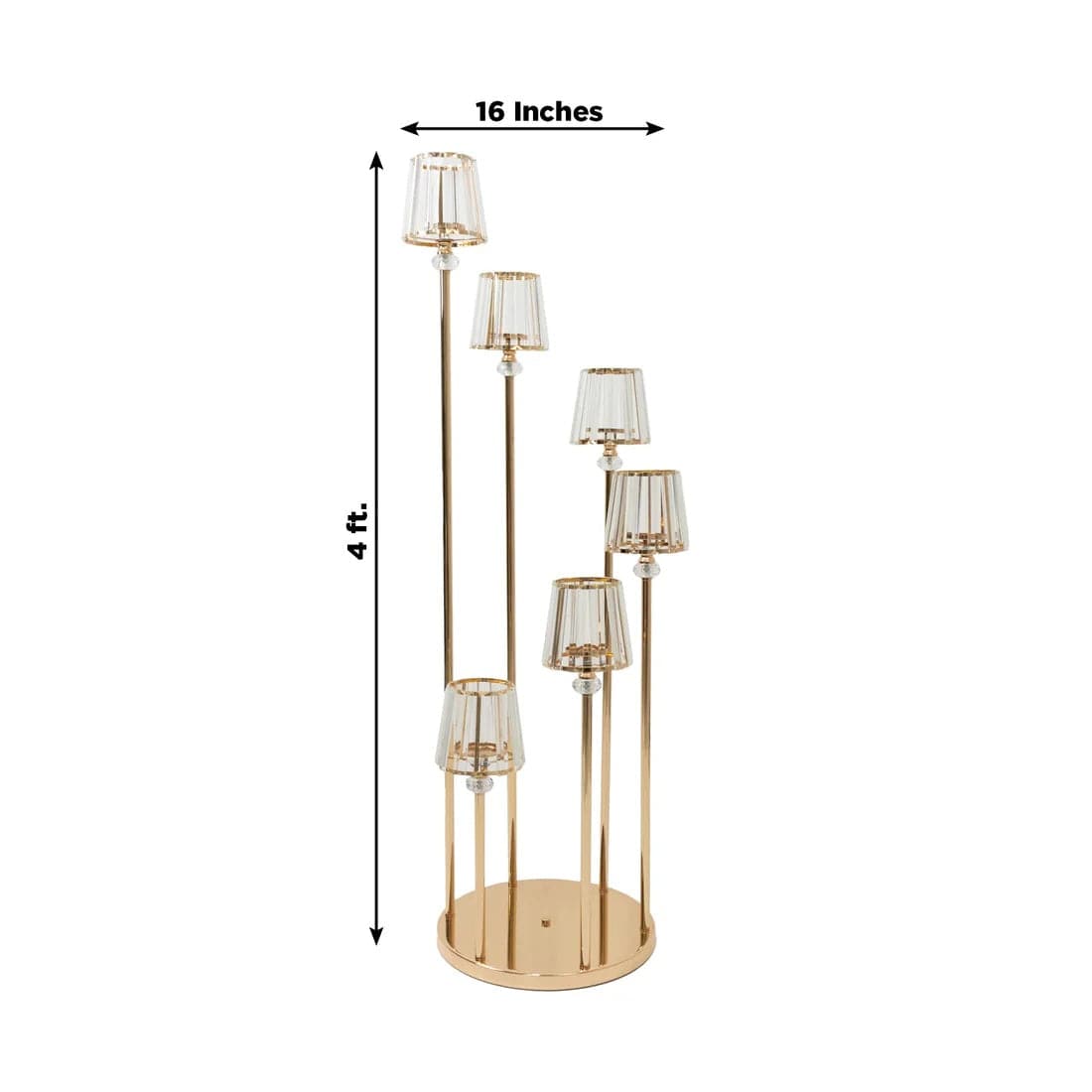 4 feet Gold 6 Arm Round Crystal Pendant Candelabra Tealight Candle Holder